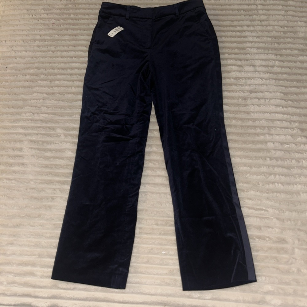 TALBOTS Petites Velvet Pants Blue Straight Leg Stretch Women Size 6p NWOT